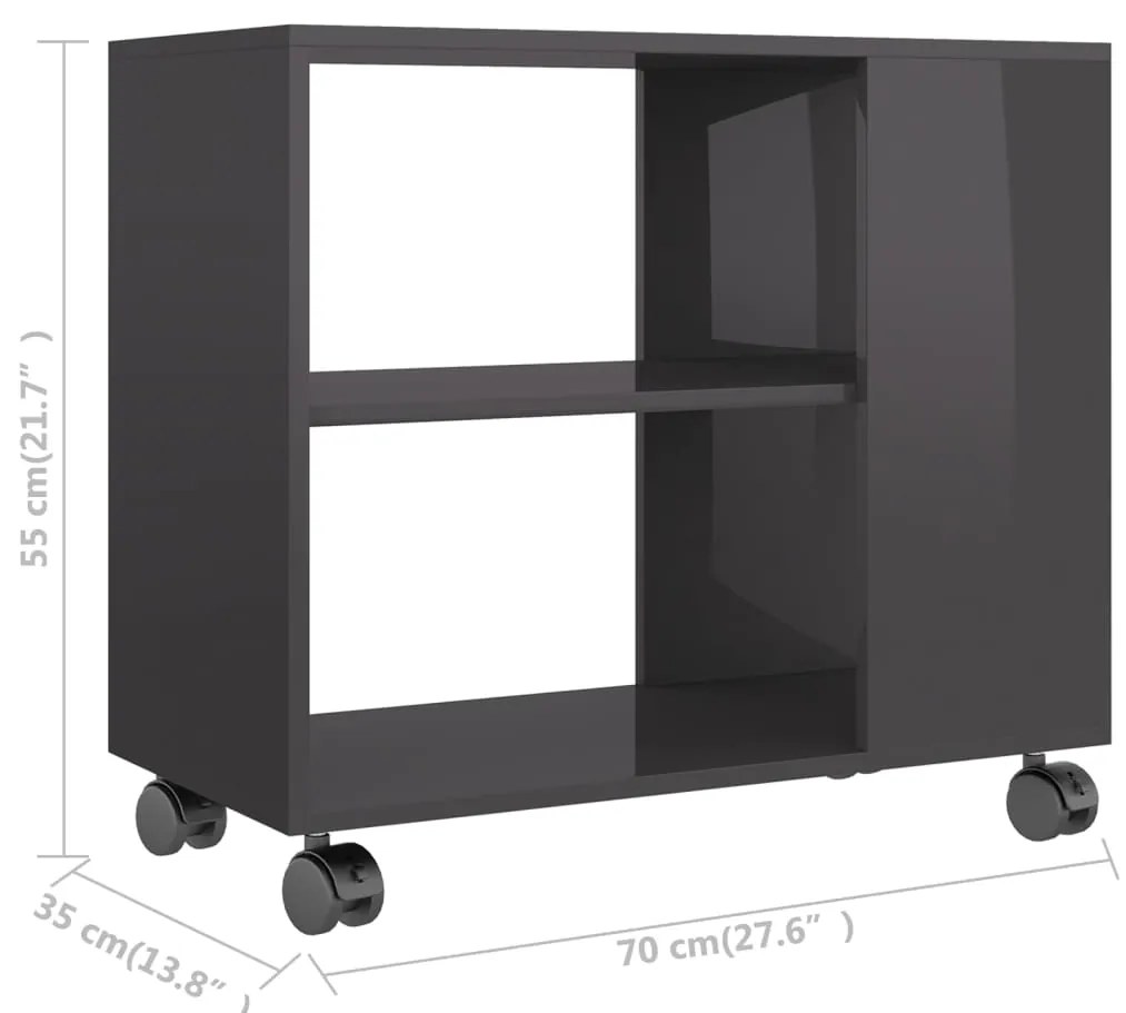 Τραπέζι Βοηθητικό Γυαλιστ. Γκρι 70x35x55 εκ. Επεξεργασμένο Ξύλο - Γκρι