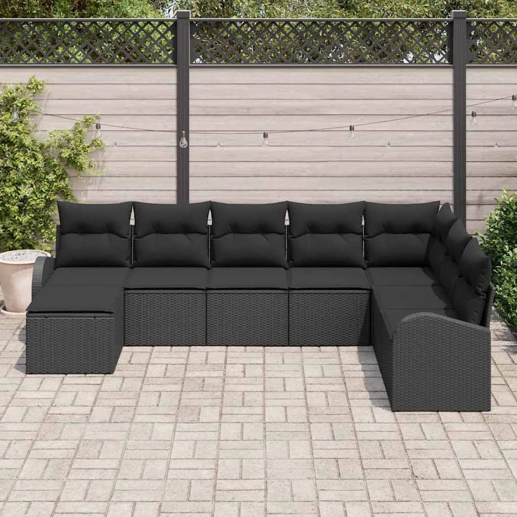 vidaXL Σετ Καναπέ Κήπου με μαξιλάρι 8 pcs Μαύρο Πολυ ράταν