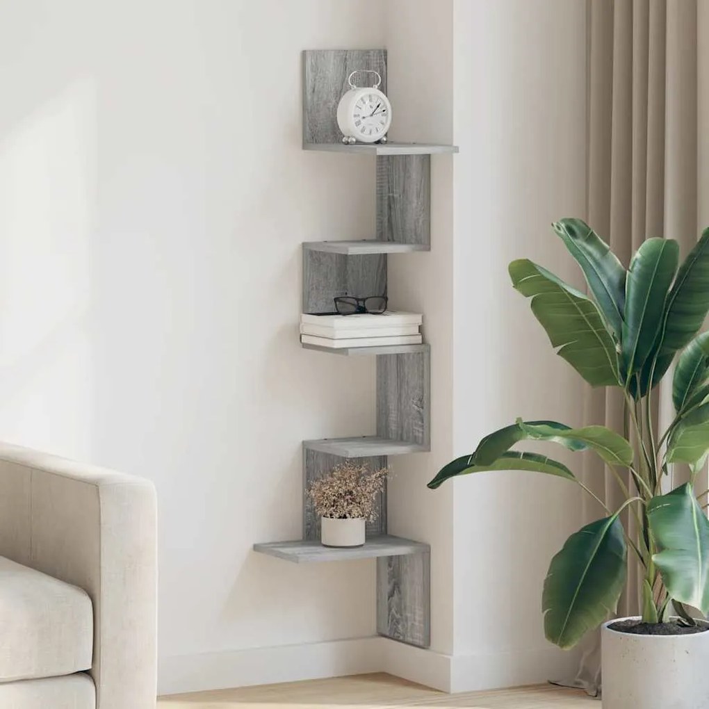 Γωνιακή Ραφιέρα Τοίχου Γκρι Sonoma 32x32x127,5 εκ Επεξ. Ξύλο - Γκρι