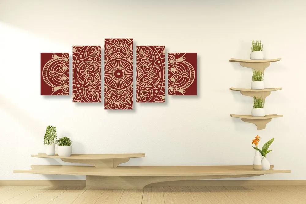 Εικόνα 5 τμημάτων Mandala σε μπορντό φόντο - 100x50