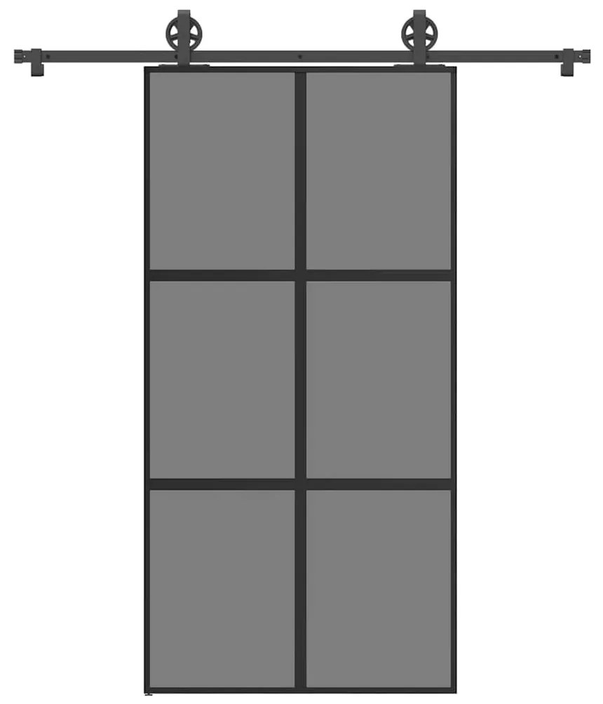 Συρόμενη πόρτα με σετ υλικού 102,5x205 cm από γυαλί&amp;Αλουμίνιο - Μαύρο