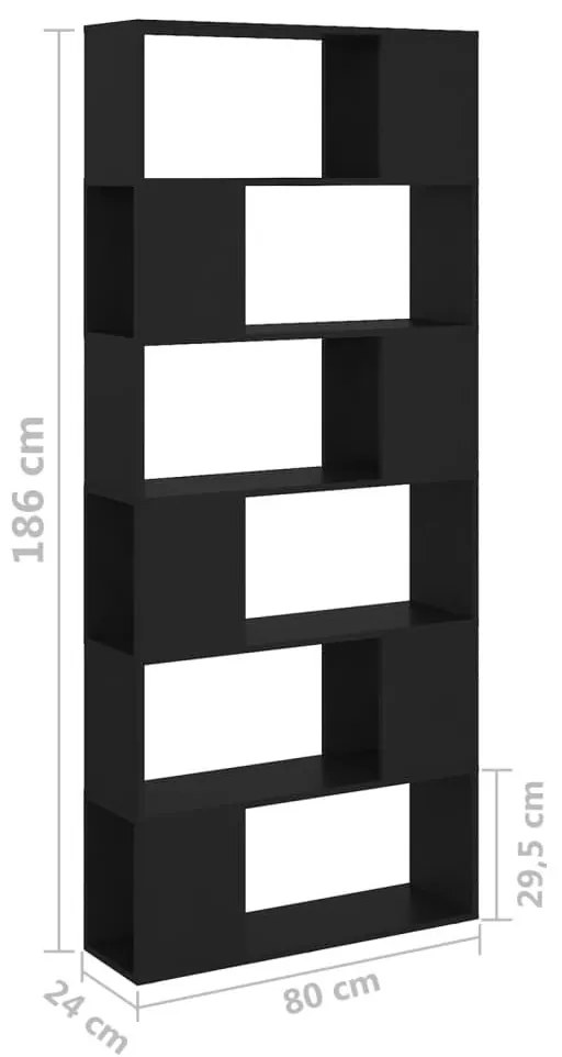 Βιβλιοθήκη/Διαχωριστικό Χώρου Μαύρη 80x24x186 εκ. Επεξ. Ξύλο - Μαύρο