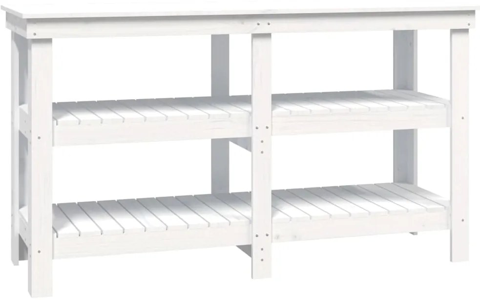 vidaXL Πάγκος Εργασίας Λευκός 142,5x50x80 εκ. από Μασίφ Ξύλο Πεύκου