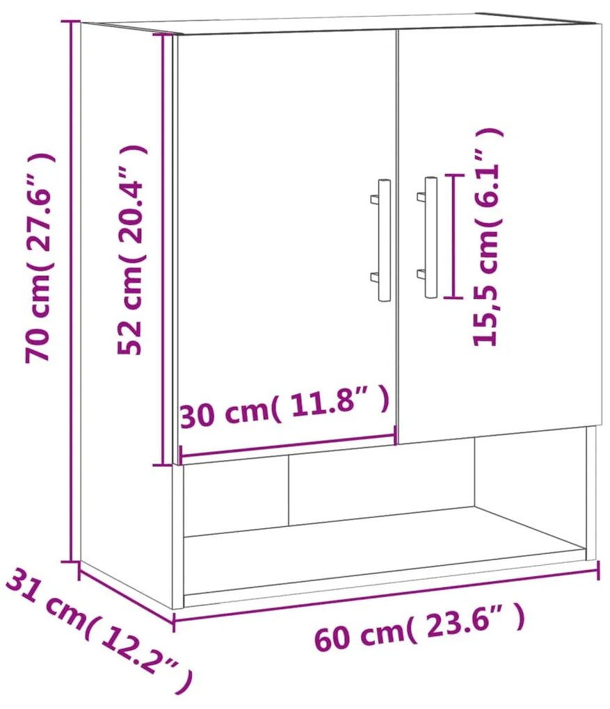 Ντουλάπι Τοίχου Sonoma Δρυς 60 x 31 x 70 εκ. Επεξεργασμένο Ξύλο - Καφέ