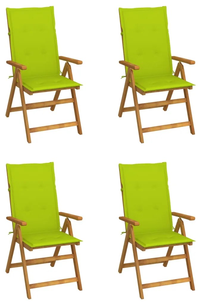 3065358 vidaXL Καρέκλες Κήπου Ανακλινόμενες 4 τεμ. Ξύλο Ακακίας με Μαξιλάρια Πράσινο, 1 Τεμάχιο