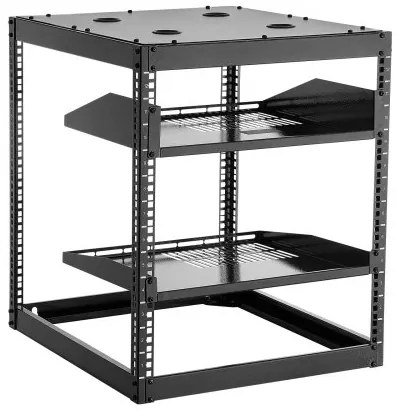VEVOR 12U Open Frame Network Rack, 585 mm Depth, Wall Mounted or Floor Standing Server Rack, Heavy Duty 4 Post, with Vented Shelves &amp; Mounting Hardware, Holds All Your Networking IT Equipment AV Gear