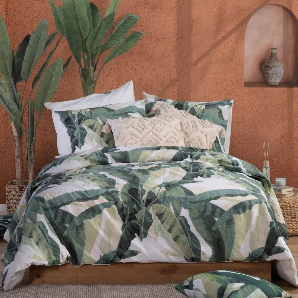 Σεντόνια Tropicana Με Λάστιχο (Σετ 3τμχ) Green Nef-Nef Μονό 100x235cm 100% Cotton