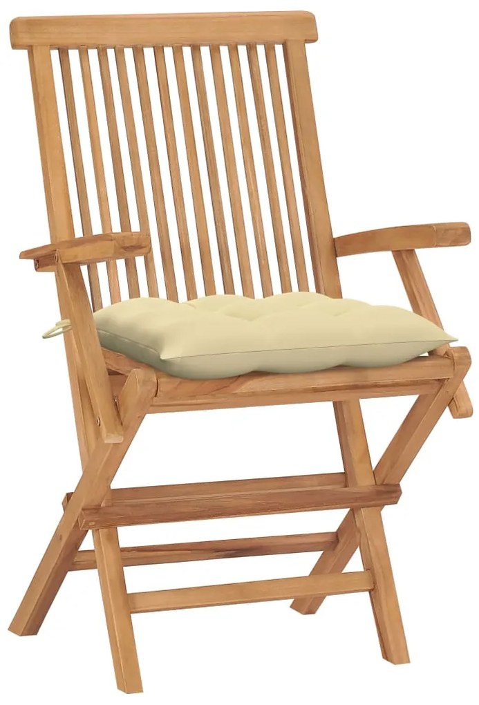 vidaXL Καρέκλες Κήπου 4 τεμ. Μασίφ Ξύλο Teak με Λευκά Κρεμ Μαξιλάρια