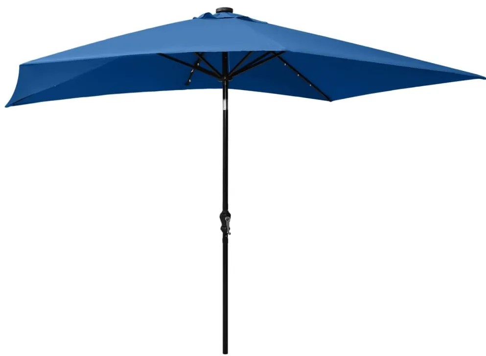 vidaXL Ομπρέλα Κήπου Αζούρ Μπλε 2 x 3 μ. με LED και Ατσάλινο Ιστό