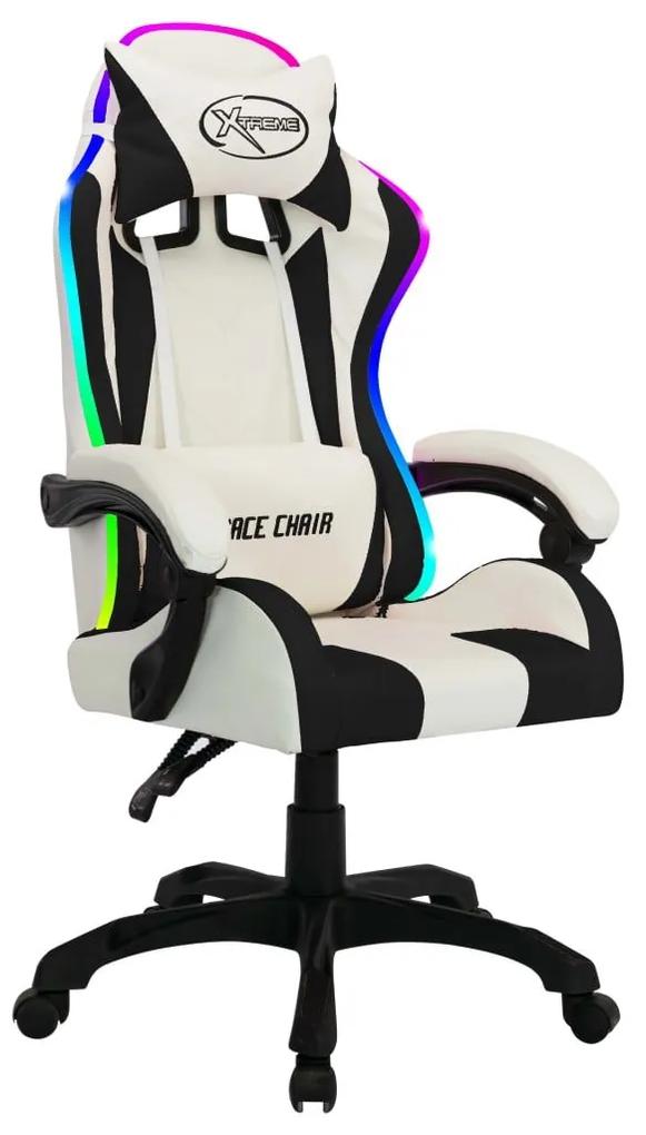 Καρέκλα Racing με Φωτισμό RGB LED Ασπρόμαυρη Συνθετικό Δέρμα - Πολύχρωμο