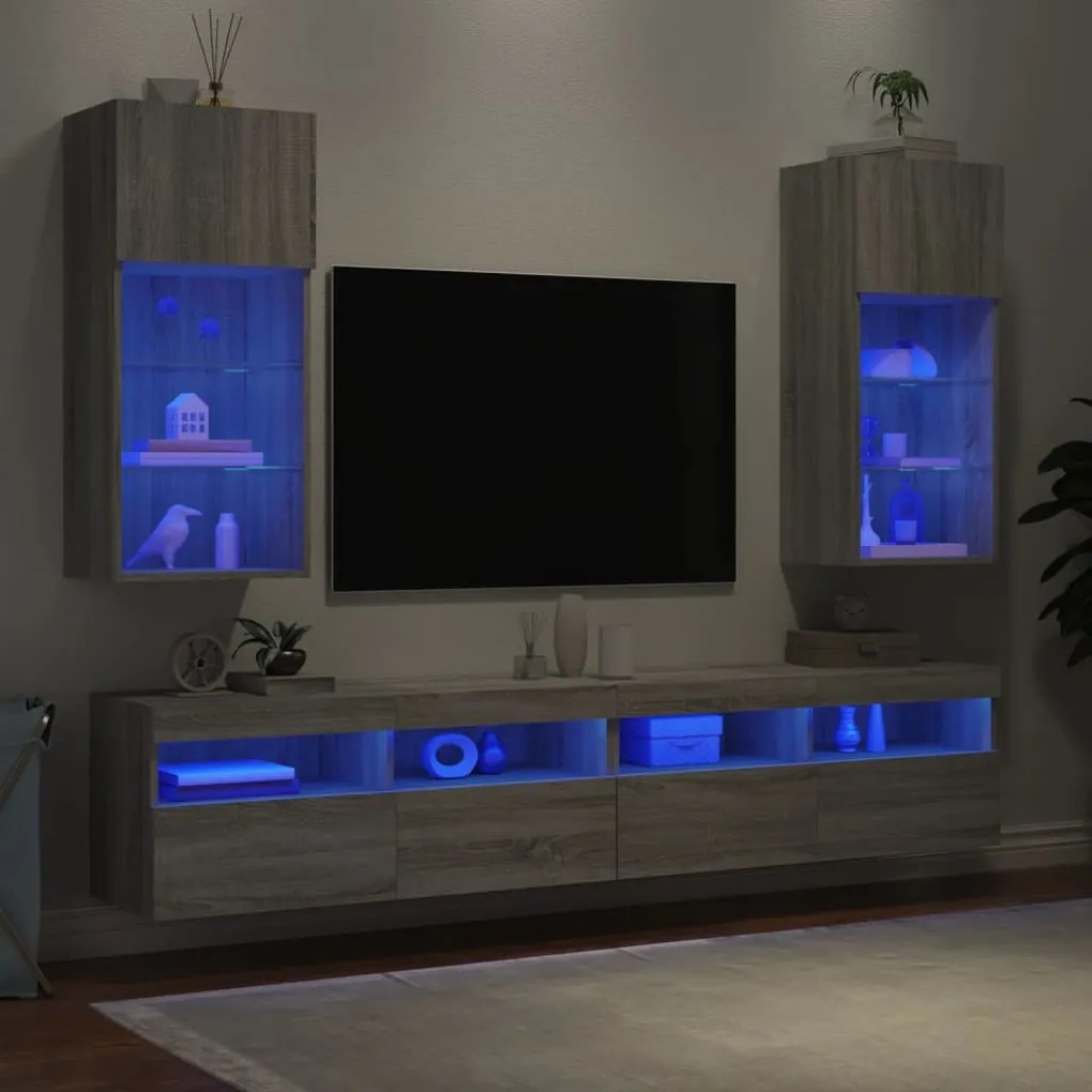 vidaXL Έπιπλα Τηλεόρασης με LED 2 τεμ. Γκρι Sonoma 40,5x30x90 εκ.