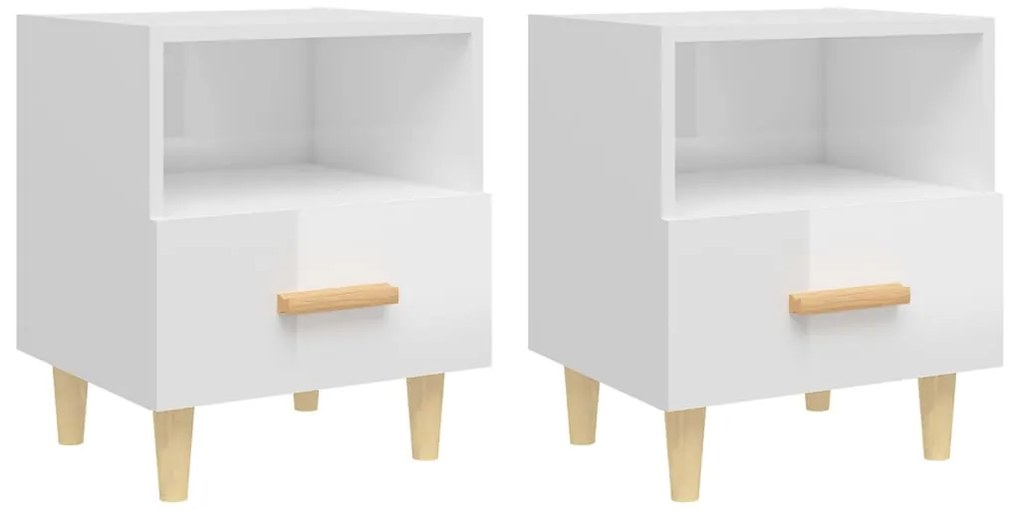 vidaXL Κομοδίνα 2 τεμ. Γυαλιστερό Λευκό 40 x 35 x 47 εκ.