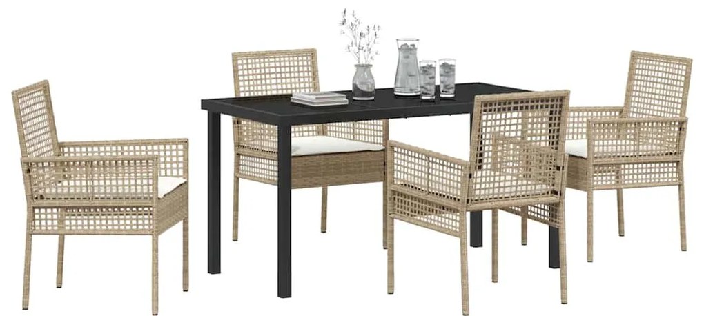 vidaXL Σέτ φαγητού για κήπο με μαξιλάρι 5 pcs Μπεζ συνθετικό ρατάν