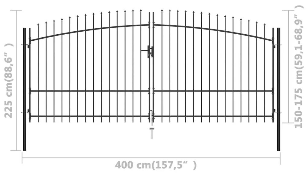 Πόρτα Περίφραξης Διπλή με Λόγχες 400 x 225 εκ. - Μαύρο