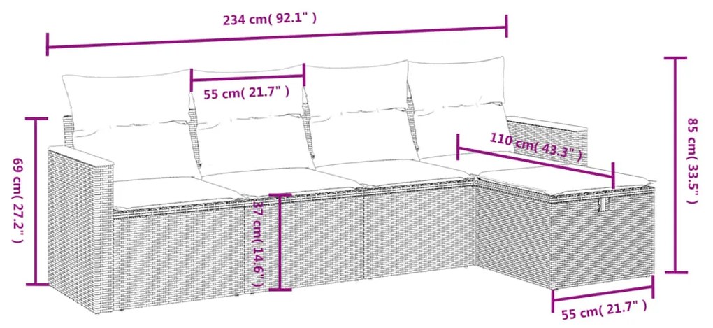 vidaXL Σετ Καναπέ Κήπου 5 τεμ. Μπεζ Συνθετικό Ρατάν με Μαξιλάρι