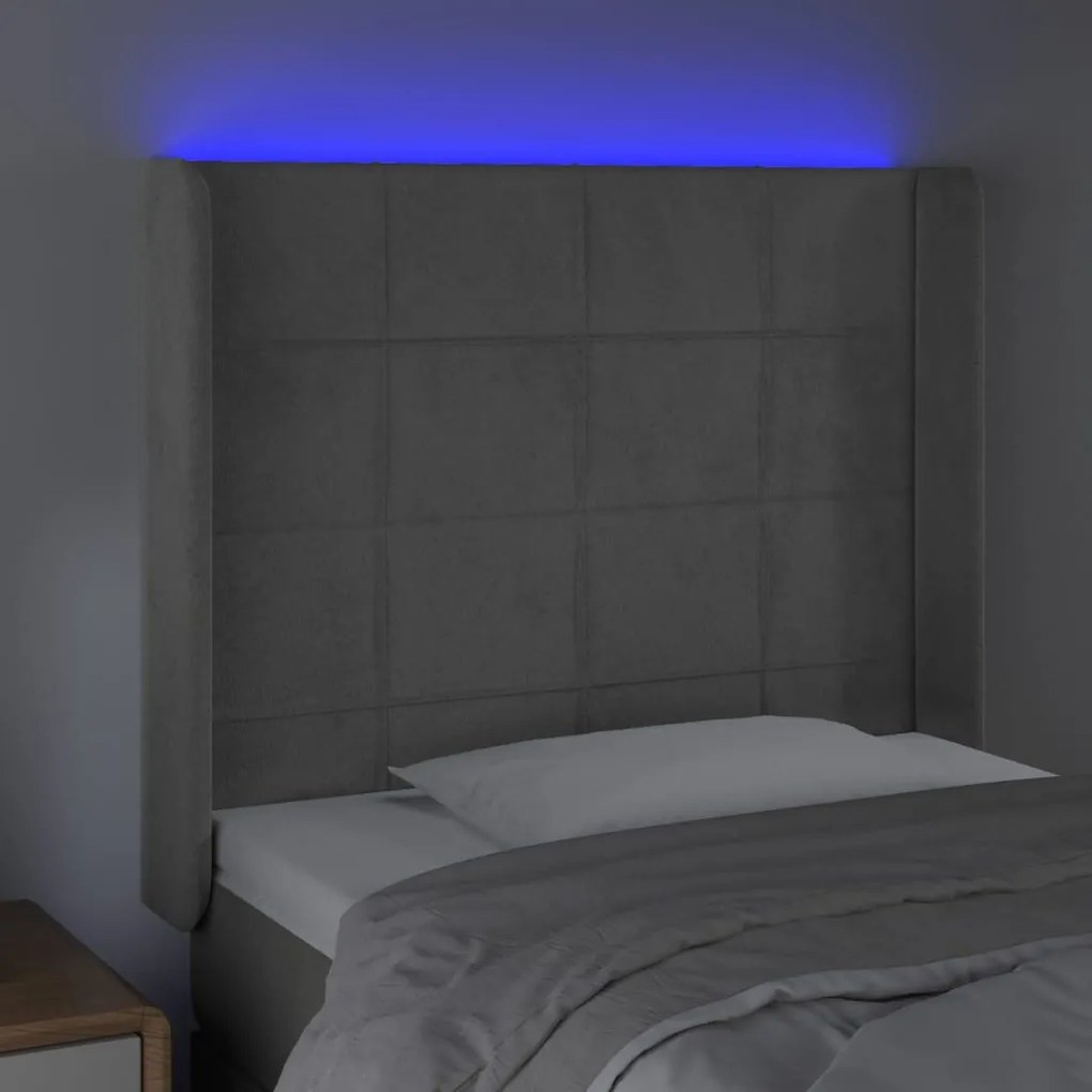 Κεφαλάρι Κρεβατιού LED Ανοιχτό Γκρι 83x16x118/128εκ. Βελούδινο 3124078