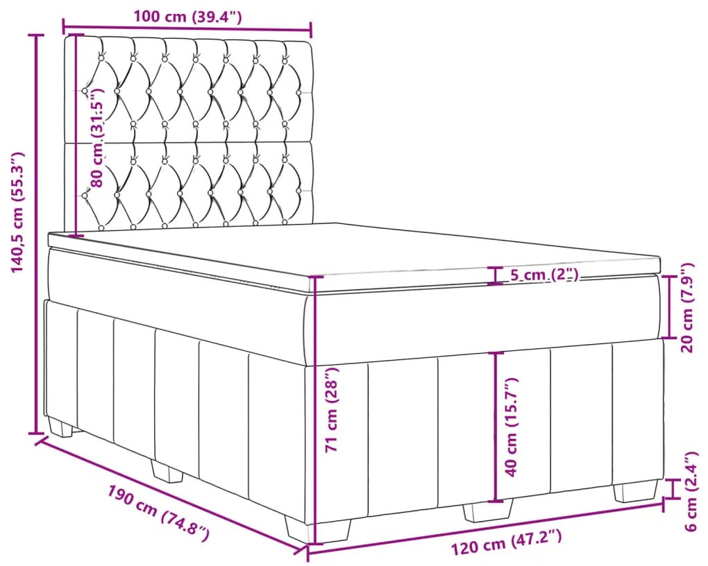 Κρεβάτι Boxspring με Στρώμα Ανοιχτό Γκρι 120x190 εκ. Υφασμάτινο - Γκρι