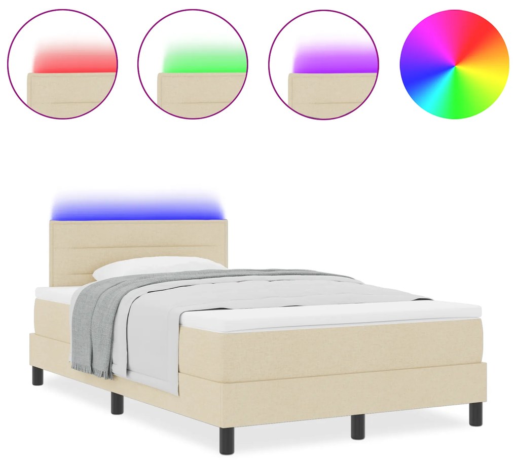 vidaXL Κρεβάτι με Βάση και Στρώμα & LED Κρέμα 120x200 εκ Υφάσματος