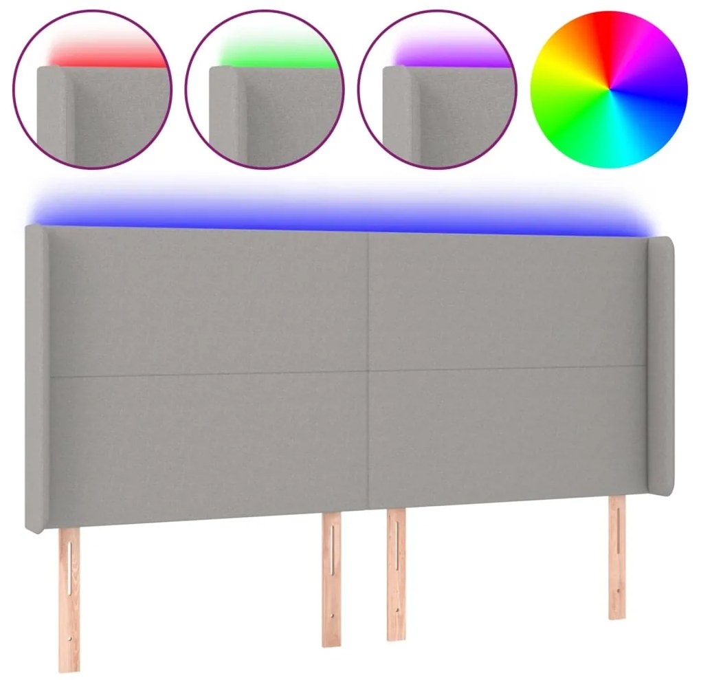 vidaXL Κεφαλάρι Κρεβατιού LED Ανοιχτό Γκρι 203x16x118/128 εκ.