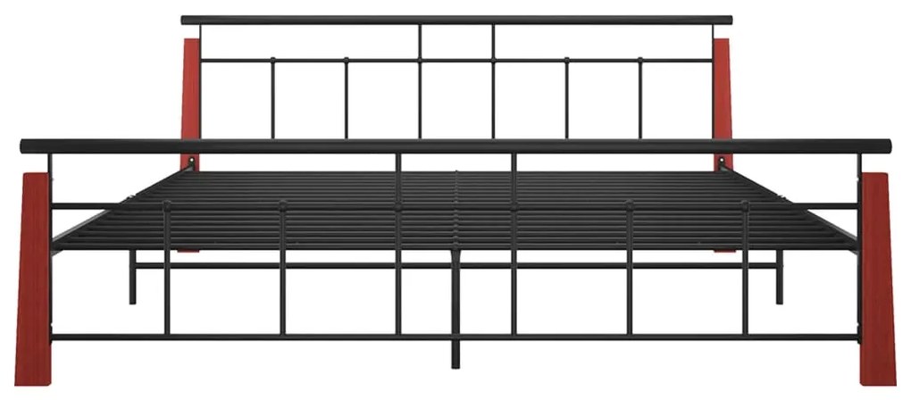 Πλαίσιο Κρεβατιού 200 x 200 εκ. από Μέταλλο &amp; Μασίφ Ξύλο Δρυός - Μαύρο