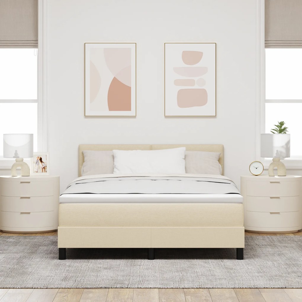 vidaXL Κρεβάτι Box Spring με Στρώμα Κρέμα 140x200 εκ. Υφασμάτινο