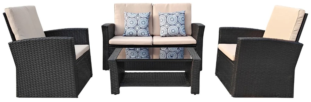 ΣΑΛΟΝΙ ΕΞ.ΧΩΡΟΥ 4ΤΜΧ THORE HM5978 ΣΥΝΘ. RATTAN ΜΑΥΡΟ-ΜΠΕΖ ΜΑΞΙΛΑΡΙΑ