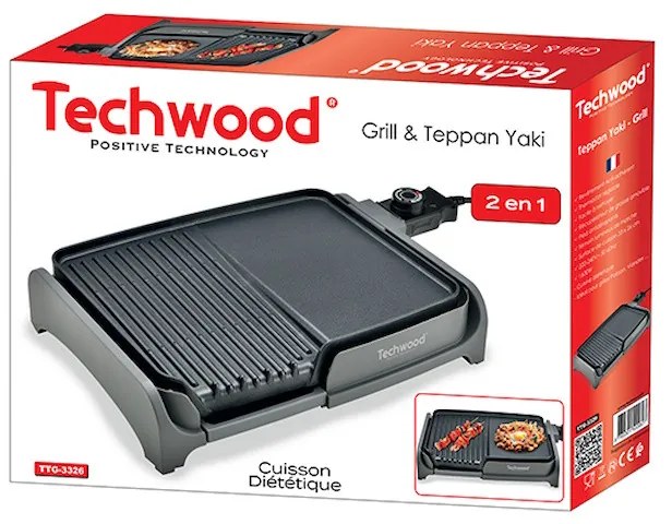 Techwood TTG-3326/2, 1600W, 33x26 cm, Αντικολλητική επίστρωση, Θερμοστάτης, Μαύρο