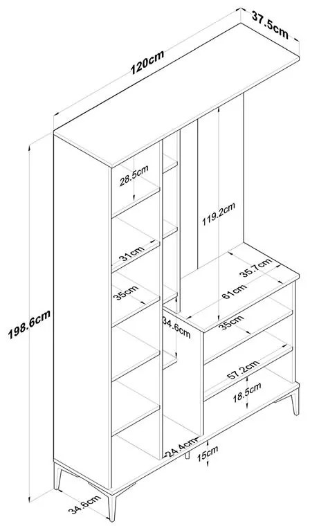 Έπιπλο εισόδου Zozmo καρυδί-λευκό μελαμίνης 120x37.5x198.6εκ