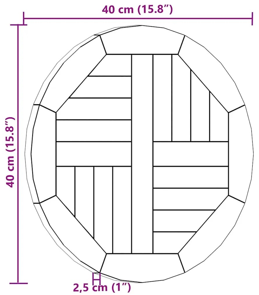 vidaXL Επιφάνεια Τραπεζιού Στρογγυλή 2,5 εκ. 40 εκ. Μασίφ Ξύλο Teak
