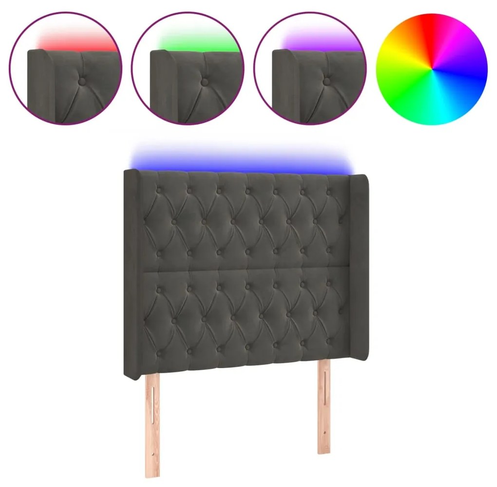 Κεφαλάρι Κρεβατιού LED Σκούρο Γκρι 103x16x118/128εκ. Βελούδινο 3124427