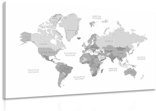 Εικόνα ενός ασπρόμαυρου παγκόσμιου χάρτη σε μια vintage εμφάνιση - 60x40