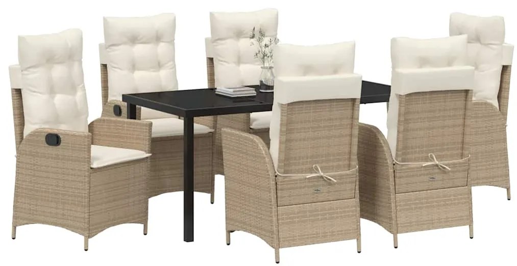 vidaXL Σέτ φαγητού για κήπο με μαξιλάρι 7 pcs Μπεζ συνθετικό ρατάν