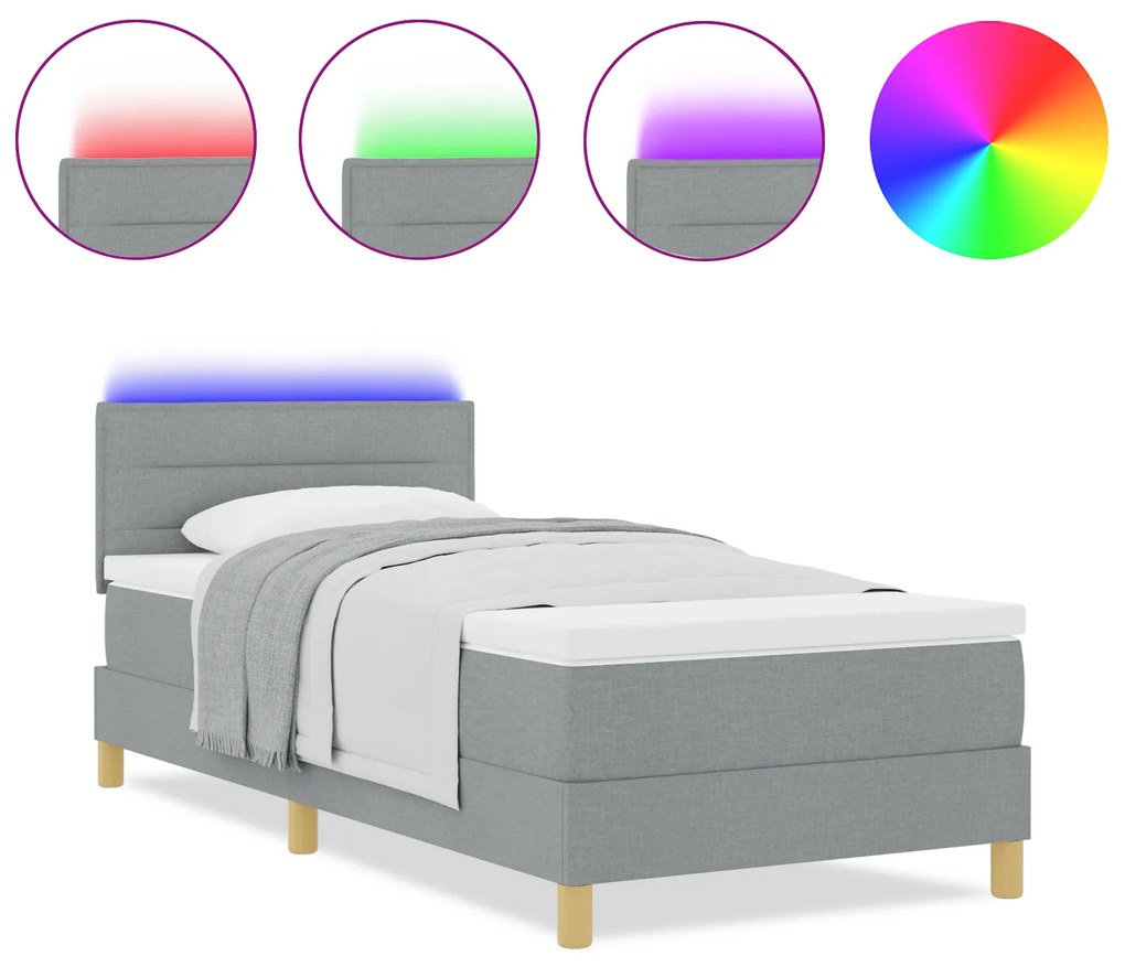 vidaXL Κρεβάτι Box Spring με Στρώμα & LED Ανοιχτό Γκρι 80x200 cm Υφασμάτινο