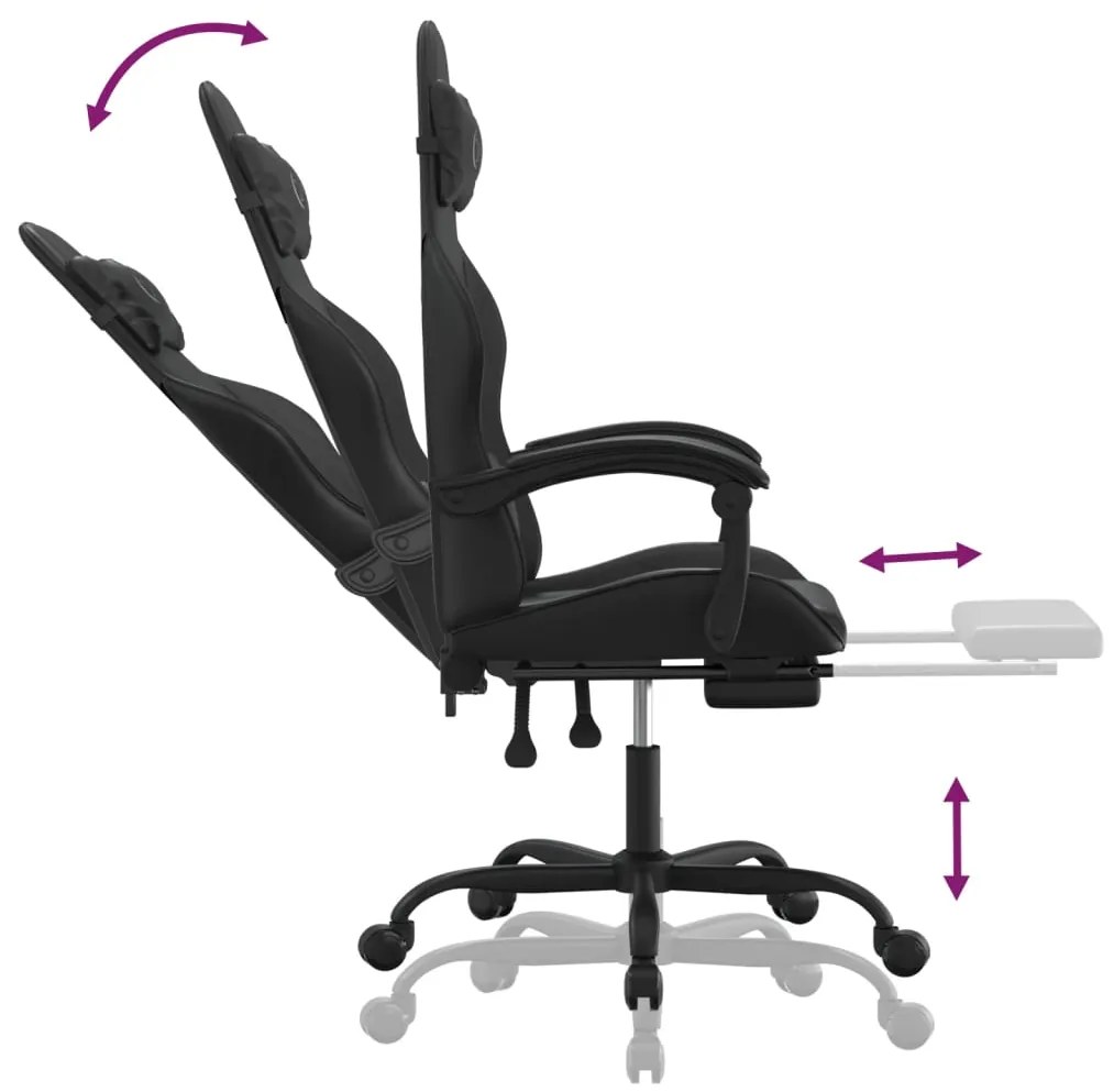 vidaXL Καρέκλα Gaming Μασάζ Υποπόδιο Μαύρο από Συνθετικό Δέρμα