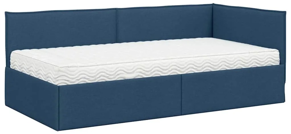 vidaXL Κρεβάτι γωνίας με στρώμα με κεφαλάρι 2 pcs Μπλε Βελούδο