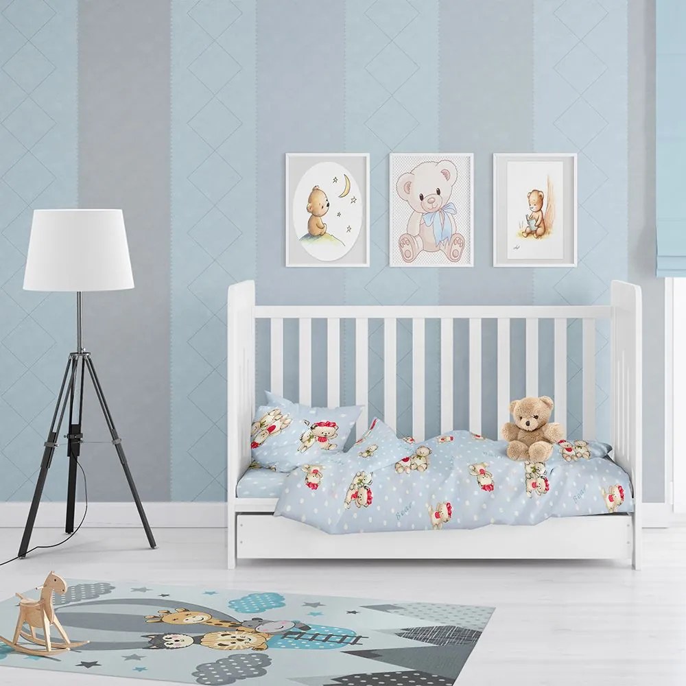 Σεντόνι Βρεφικό Με Λάστιχο Two Lovely Bears 64 Blue DimCol Λίκνου 70x140cm 100% Cotton