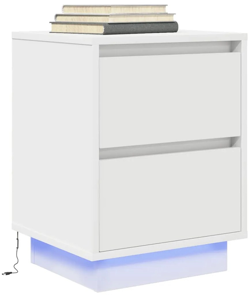 Κομοδίνο με φώτα LED Λευκό 38x34x50 cm
