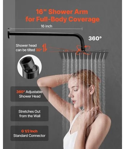 VEVOR Shower Faucet Set 10&quot; Square Rain Shower Head and Hand Set Matte Black