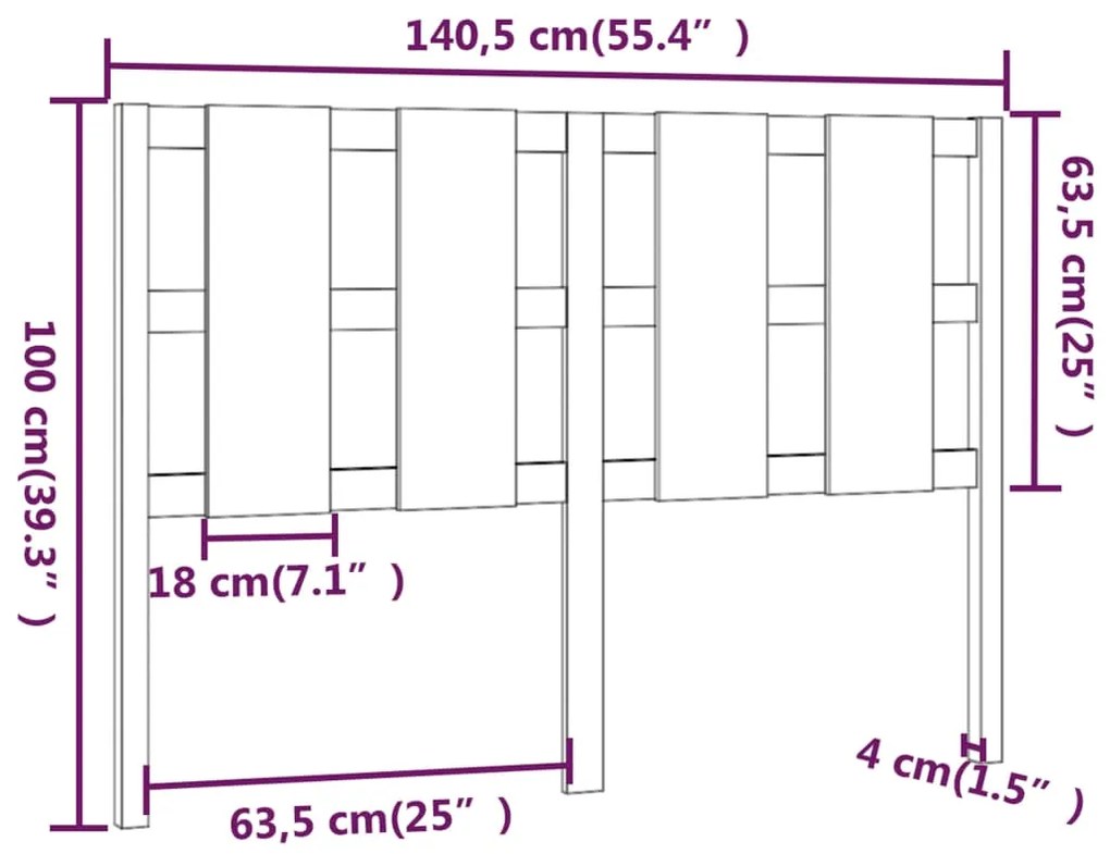 vidaXL Κεφαλάρι Κρεβατιού Μελί 140,5 x 4 x 100 εκ. Μασίφ Ξύλο Πεύκου