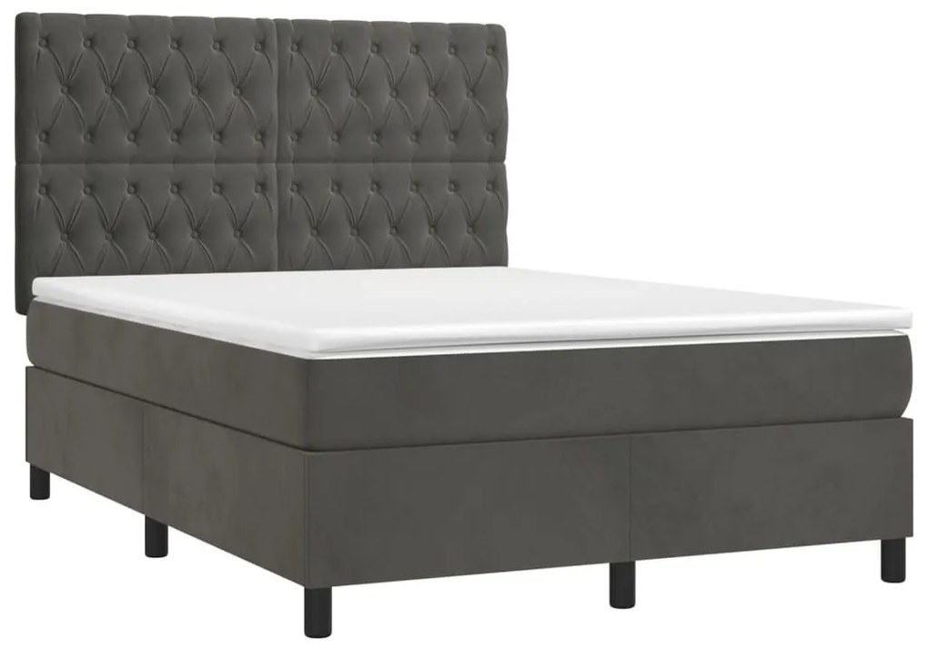 Κρεβάτι Boxspring με Στρώμα Σκούρο Γκρι 140x200 εκ. Βελούδινο - Γκρι