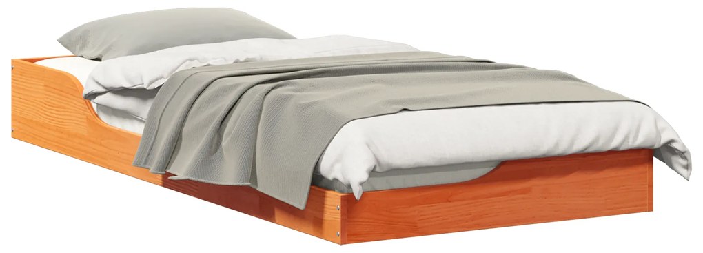 vidaXL Κρεβάτι δαπέδου Καφέ κεριού 100 x 200 cm Συμπαγές ξύλο πεύκου