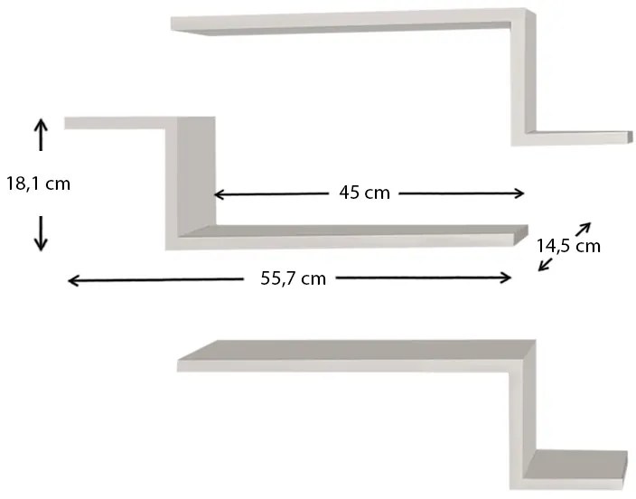 Ραφιέρα τοίχου Lowa Megapap 3 τεμαχίων από μελαμίνη χρώμα λευκό 57,7x14,5x18εκ.
