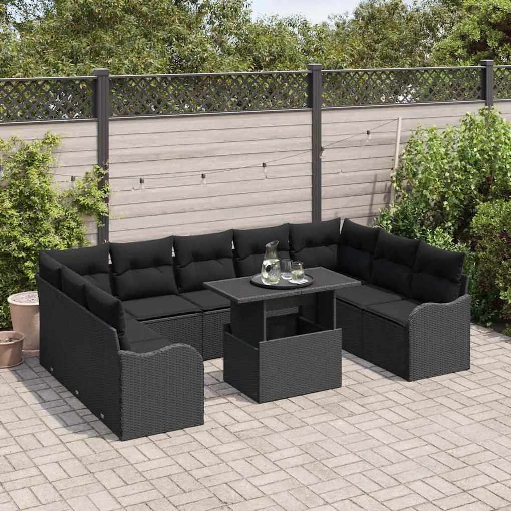 vidaXL Σετ Καναπέ Κήπου με μαξιλάρι 10 pcs Μαύρο Πολυ ράταν
