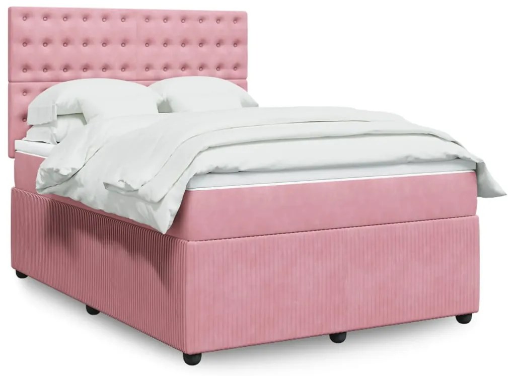 vidaXL Κρεβάτι Boxspring με Στρώμα Ροζ 140x190 εκ. Βελούδινο