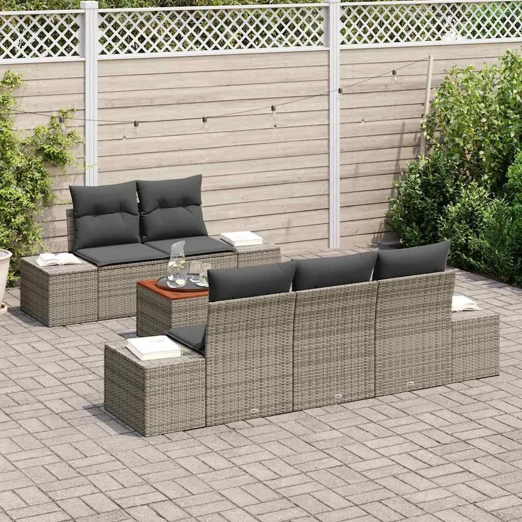 vidaXL Σετ Καναπέ Κήπου με μαξιλάρι 6 pcs Γκρι Πολυ ράταν