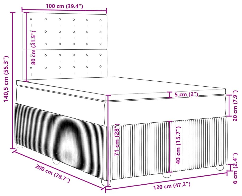 Κρεβάτι Boxspring με Στρώμα Taupe 120x200 εκ. Υφασμάτινο - Μπεζ-Γκρι