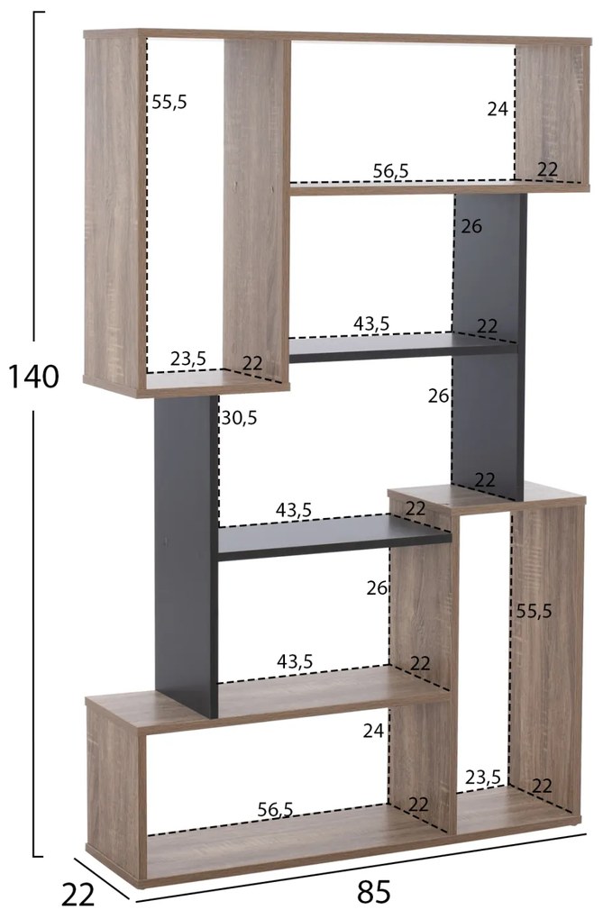 ΒΙΒΛΙΟΘΗΚΗ SHAY HM8768.02 85X22X140 ΓΚΡΙ - 0507133 - HM8768.02