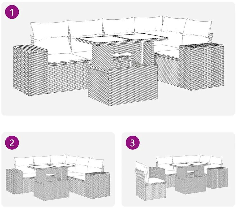 vidaXL Σετ Καναπέ Κήπου 6 Τεμαχίων Μαύρο Συνθετικό Ρατάν με Μαξιλάρια