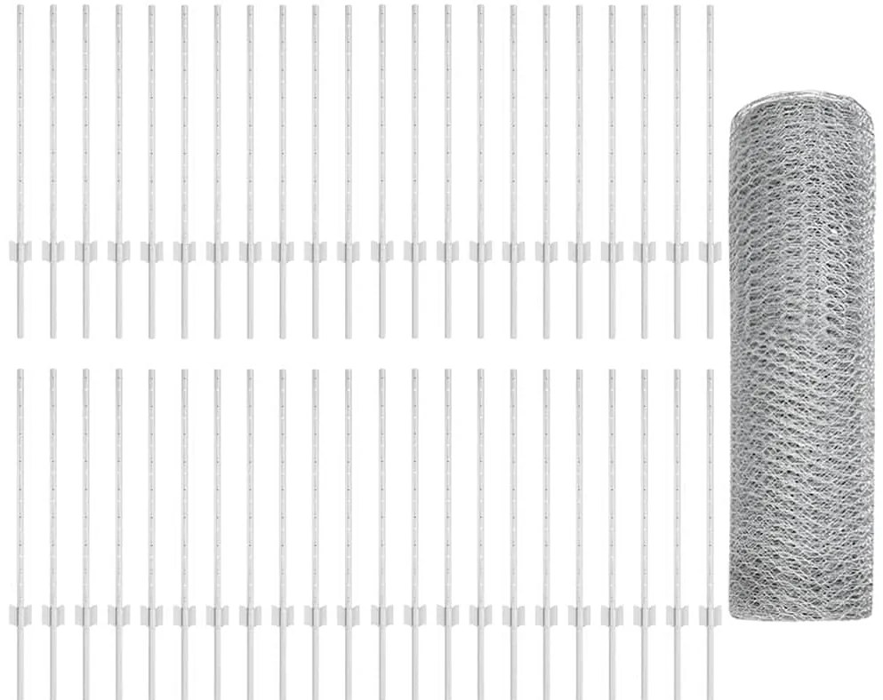 vidaXL Φράχτης με Στήλες. Ασημί 0.8 x 100 μ Ατσάλι