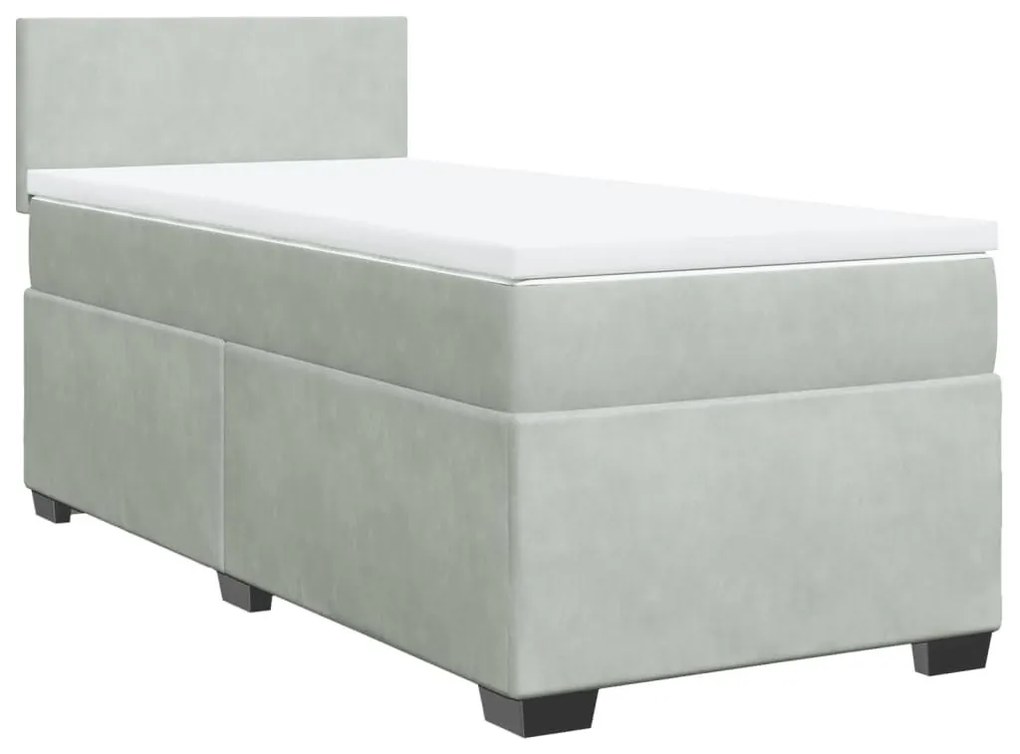 Κρεβάτι Boxspring με Στρώμα Ανοιχτό Γκρι 90x190 εκ. Βελούδινο - Γκρι